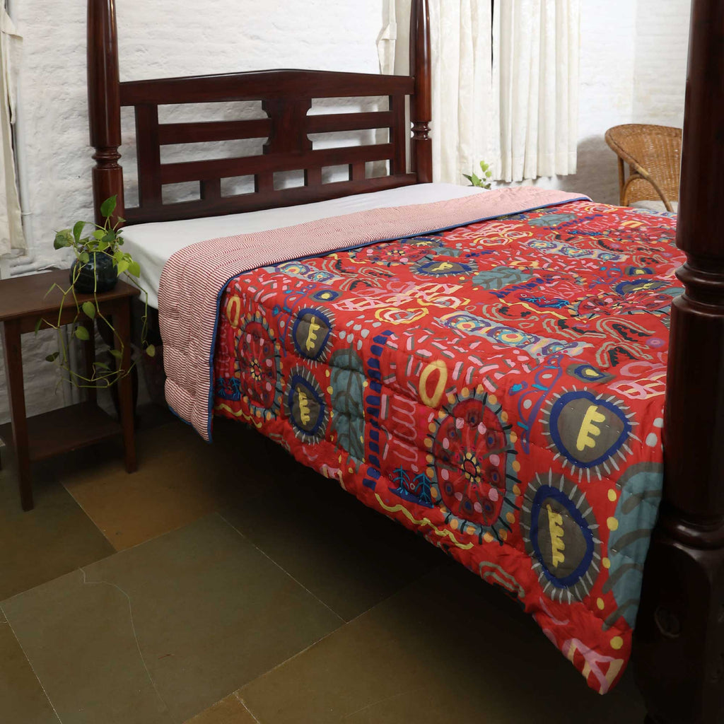 Double Bed Quilt - Red Lush